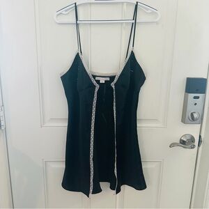 Victoria’s Secret Vintage Nighty M | Black Satin Beaded Lace Flyaway Babydoll